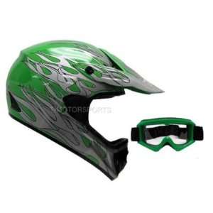 Adult Green Flame Dirt Bike Off road Atv Motocross Mx Helmet+goggles 