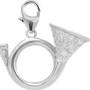  14K WG 1/10ct HIJ Diamond French Horn Spring Ring Charm 