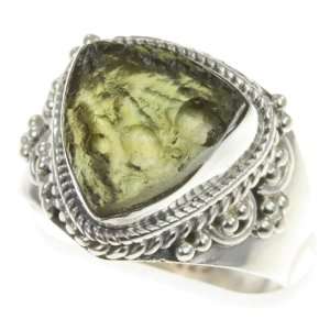    925 Sterling Silver NATURAL MOLDAVITE Ring, Size 8, 5.35g Jewelry