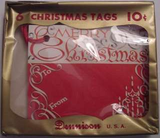 Dennison 50s MINT Sealed String Tags 6 Merry Christmas  