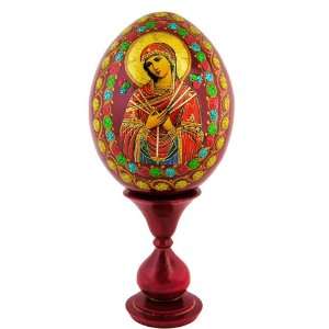The Virgin Mary Decoupage Wood Icon Egg, Orthodox Authentic Product