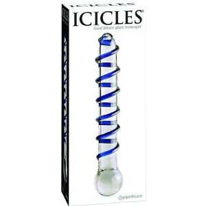  Icicles no. 3 hand blown glass massager   clear w/blue 