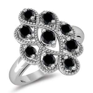  2ct Black Diamond Engagement Ring 14k White Gold: Jewelry