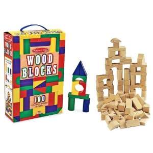 Melissa & Doug 100 Piece Wood Blocks Set and Wells 80 Piece Wooden 