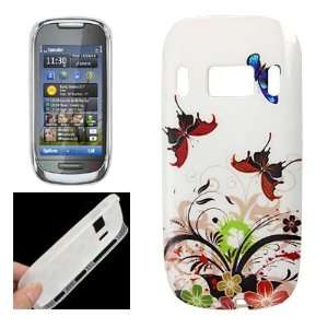 Gino Multicolor Floral Butterfly Pattern IMD Back Cover for Nokia C7