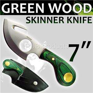 Skinning Knife GREEN WOOD Handle Pro Hunting Knives Skinner Gut 