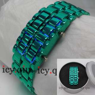 This is a iron samurai japanese inspired faceless blue LED wrist 
