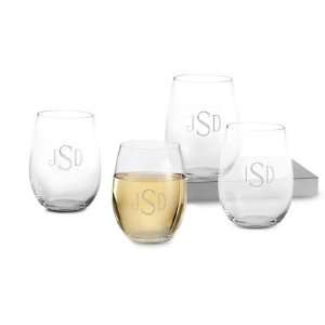   Four Stemless White Wine Glasses With Monogram Gift: Kitchen & Dining