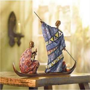 MASAI ON BOAT FIGURINE AFRICAN ART FISHING COLLECTIBLE 