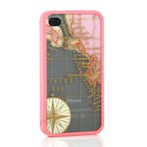: Pink / Map Pattern Hard Protective Case Cover for iPhone 4 / iPhone 