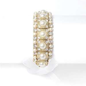    Mariell ~ Ivory Pearl & Gold Bridal Stretch Bracelet: Jewelry