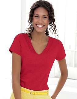 Hanes Signature Womens Ultimate Stretch Cotton V Neck T Shirt   style 