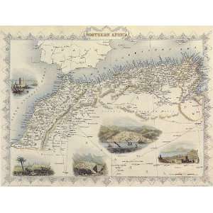 1800s NORTHERN AFRICA MAROCCO ALCIERS TUNIS MAP SMALL VINTAGE POSTER 
