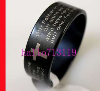 Lords Prayer English Bible Cross Stainless Steel Ring Jewelry free 