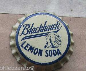BLACKHAWK LEMON SODA WITH INDIAN WARRIOR HEAD CORK LINED SODA CAP 