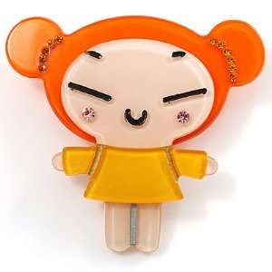  Orange Plastic Japanese Girl Brooch: Jewelry