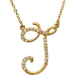  14k Yellow Gold Jazzy J Initial Diamond Necklace: Jewelry 