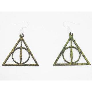 Black Satin Harry Potter Deathly Hallows Wooden Earrings Jewelry 