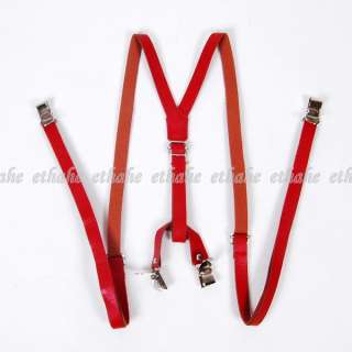 Faux Leather Y back Clip on Suspenders Dark Red 2LFN  