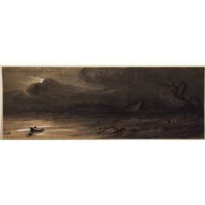FRAMED oil paintings   John Martin   24 x 8 inches   Flood at night
