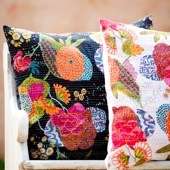 Kantha Pillows cushion covers cotton vintage sari Hand quilted 16 