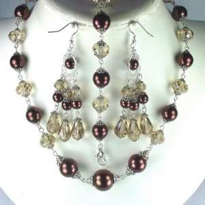 Angelic Caramel crystal and Chocolate pearl matching wedding jewelry 