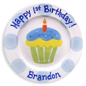  First Cupcake Personalized Plate (Boy): Toys & Games