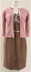KAY UNGER DRESS AND SWEATER, SIZE 8, COLOR BROWN AND PINK  
