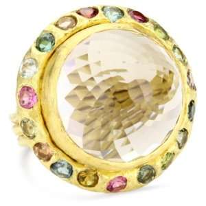    18k Gold Smoky Quartz and Tourmaline Shva Ring, Size 7 Jewelry