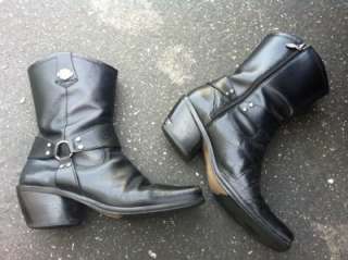 HARLEY DAVIDSON Black KIMBERLY #84964 Square Toe Leather Boots Size 8 