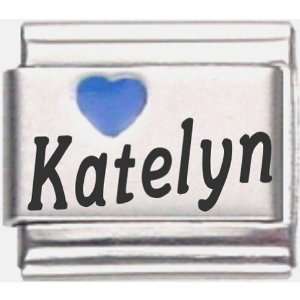  Katelyn Dark Blue Heart Laser Name Italian Charm Link 