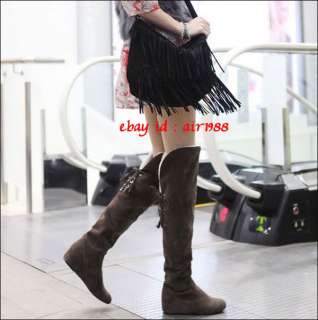 Womens Lovely Warm Winter Snow Knee High Boots Heels Shoes Back Straps 
