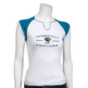  Jacksonville Jaguars White Ladies V notch T shirt Sports 