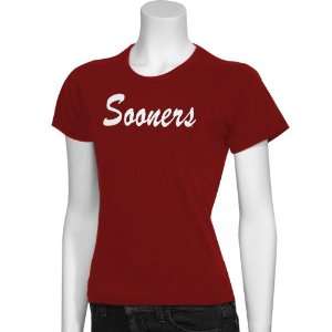  Oklahoma Sooners Crimson Ladies Script T shirt Sports 