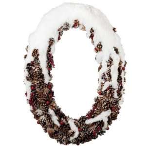 25 Oval Pine Cone and Berries Flocked Artificial Christmas Wreath