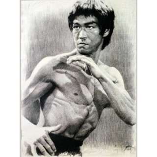 Bruce Lee Sketch Portrait, Charcoal Graphite Pencil Drawing   Double 