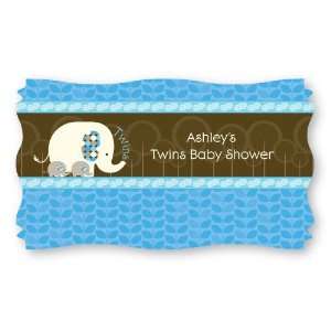  Twin Blue Baby Elephants   Set of 8 Personalized Baby Shower Name 