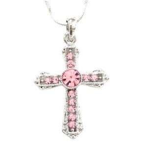    Pink Crystal Cross Pendant Necklace Fashion Jewelry Jewelry