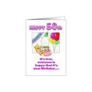  Funny 50th Birthday with cake Card Toys & Games