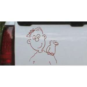 Brown 14in X 11.7in    Man with his Parakeet Cartoons Car Window Wall 