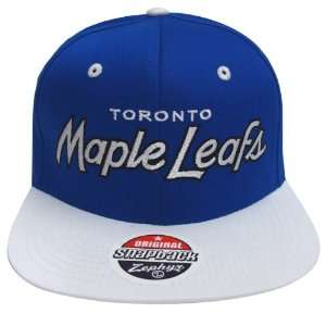   Maple Leafs Script Zephyr Snapback Cap Hat Blue White 