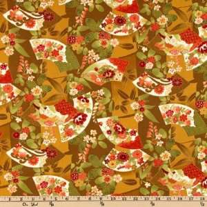  4344 Wide Pearl River Fans Ochre Fabric By The Yard 