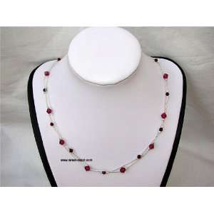   Garnet Ruby Red Crystals 925 Silver Chain Necklace 
