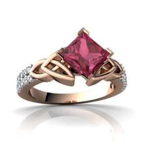  14k Rose Gold Square Genuine Pink Tourmaline Engagement Ring 