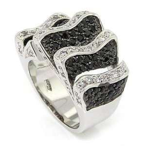  Attractive Unusual Cocktail Ring w/pavé Black White CZs 