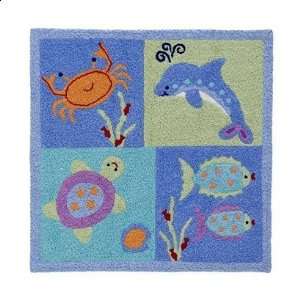 Tiddliwinks Under the Sea Rug   30x30 ~Dolphin ~ Crab ~Fish ~Turtle