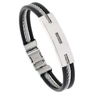 inch Surgical Stainless Steel Cable & Rubber Bracelet inch (9 mm 