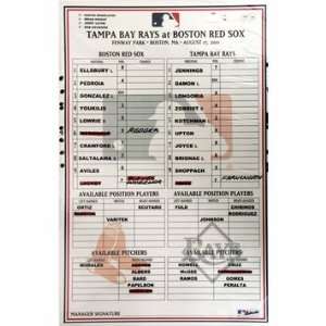  Rays at Red Sox 8 17 2011 Game Used Lineup Card (FJ747326 
