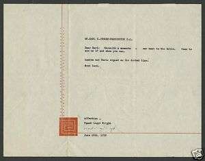Frank Lloyd Wright Signed Letter  
