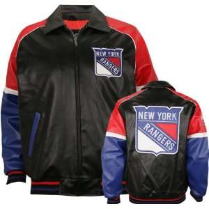  New York Rangers Varsity Faux Leather Jacket: Sports 